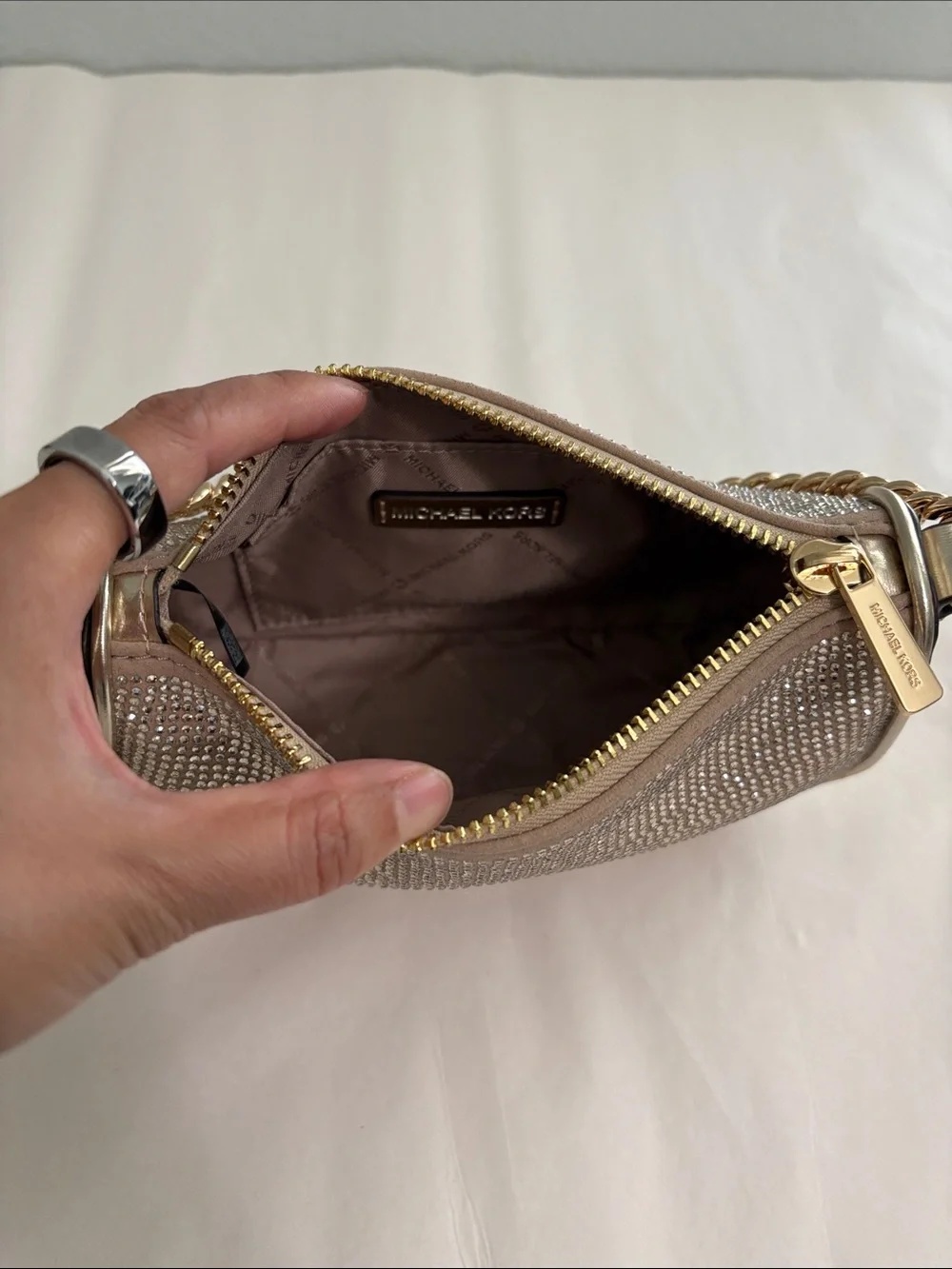 Michael Kors Crystal Chain Crossbody Bag in Gold Color